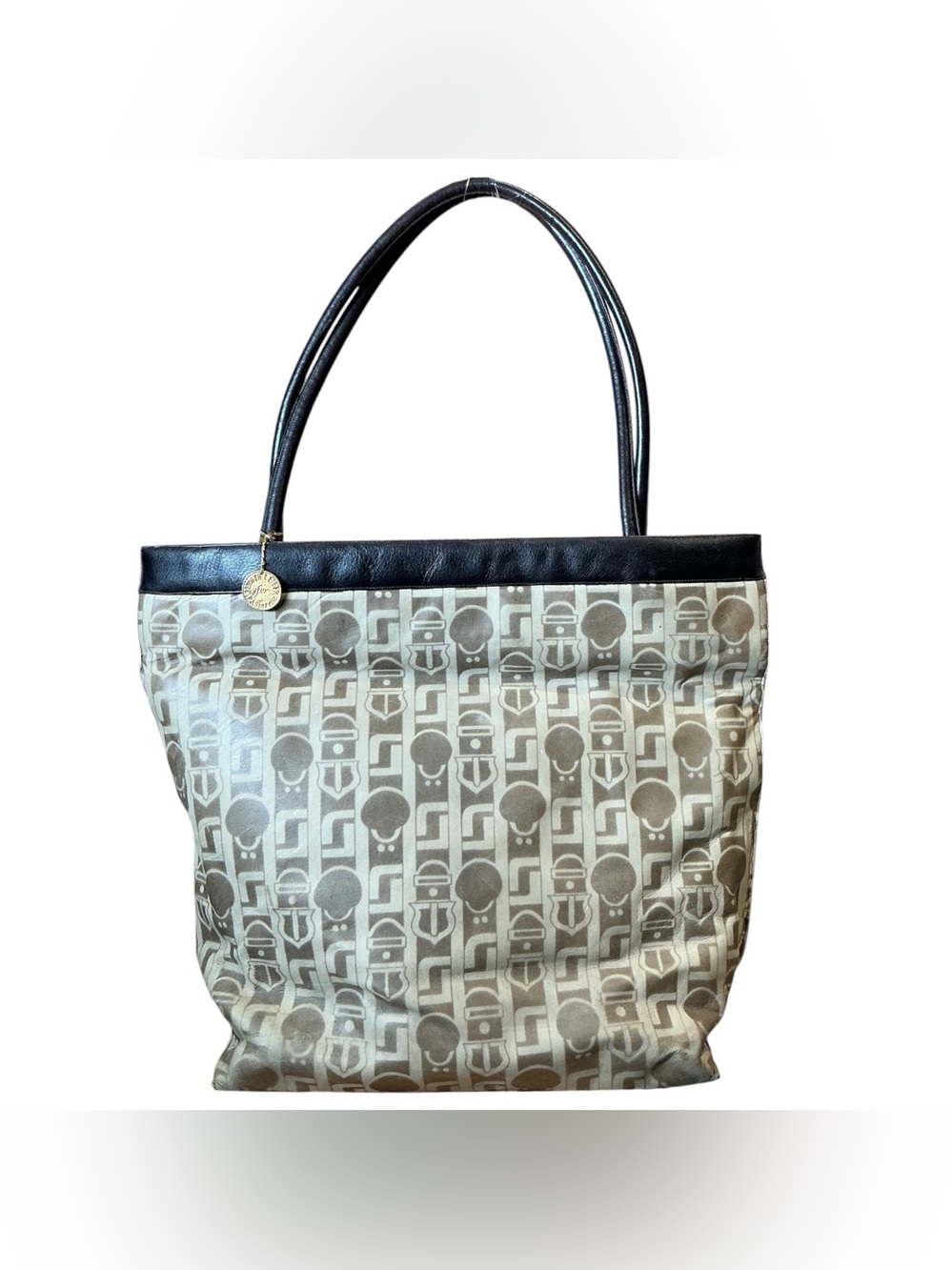 Vintage 1970's Judith Leiber Leather Buckle Printed Tote Bag